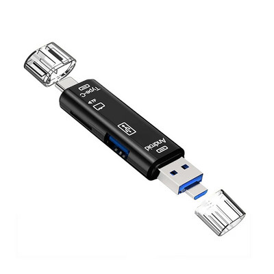 OTG kaardilugeja 5-ühes multifunktsionaalne USB 2.0 tüüpi C/Micro USB/TF/SD mälukaardilugeja OTG kaardi adapter telefoni arvuti jaoks