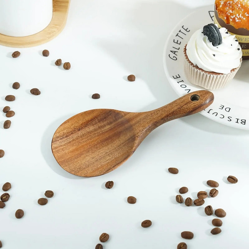 Fából készült konyhai edények Evőeszközök Teakfa rizskanál rizslapátkanál Fa konyhai kanál merőkanál evőkanál nagy adagolókanál