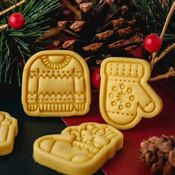 Коледна мини форма за бисквитки Пластмасова 3D Дядо Коледа Elk Gingerbread Man Cartoon Biscuit Stamp Сладкарски изделия Направи си сам Инструменти за декориране на торти