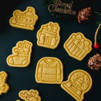 Коледна мини форма за бисквитки Пластмасова 3D Дядо Коледа Elk Gingerbread Man Cartoon Biscuit Stamp Сладкарски изделия Направи си сам Инструменти за декориране на торти
