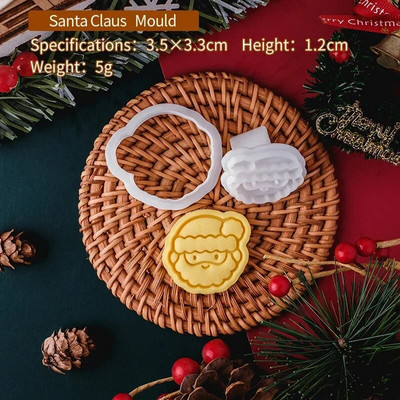 Kalėdų mini sausainių pjaustyklės formelės, plastikinės 3D Kalėdų senelio briedis, imbierinis žmogelis, animacinis filmas, sausainis, antspaudas, pyragas „pasidaryk pats“ pyrago dekoravimo įrankiai