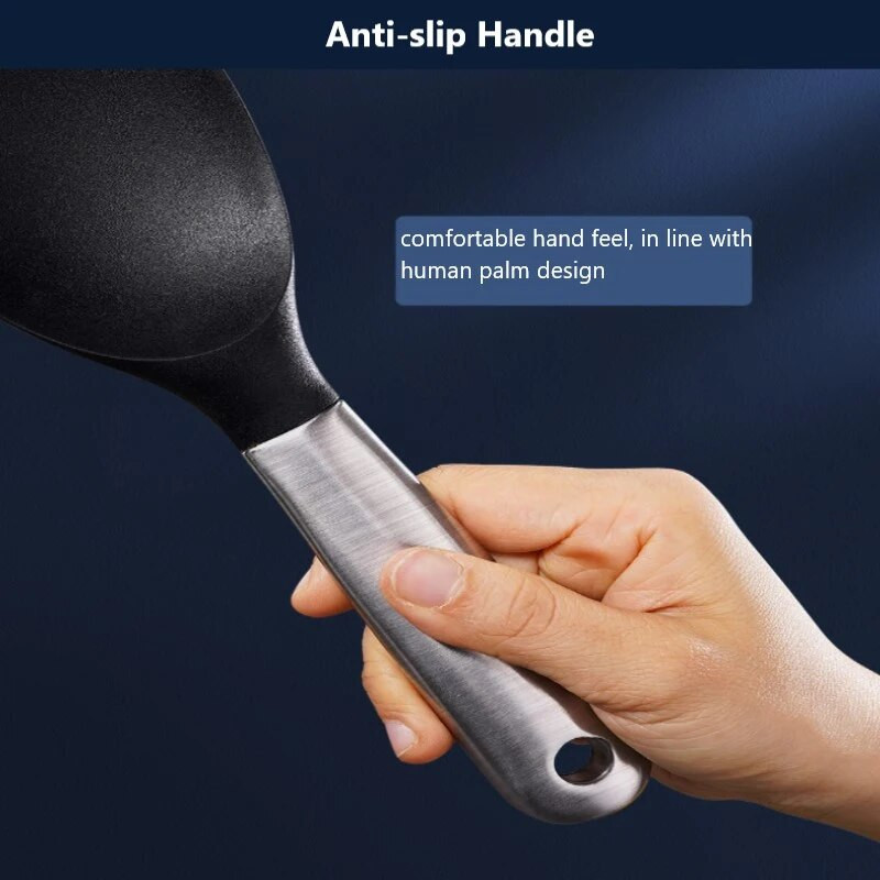 Nerūdijančio plieno ryžių šaukštas Buitinis sutirštintas ilgas kotas silikoninis valgio šaukštas Valgykla Serviravimo ryžių šaukštas Viešas šaukštas