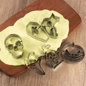 Κόφτες για μπισκότα αποκριών Skull Pumpkin Ghost Coffin Huanted House από ανοξείδωτο ατσάλι Φοντάν μπισκότων σφραγίδα κέικ εργαλεία διακόσμησης
