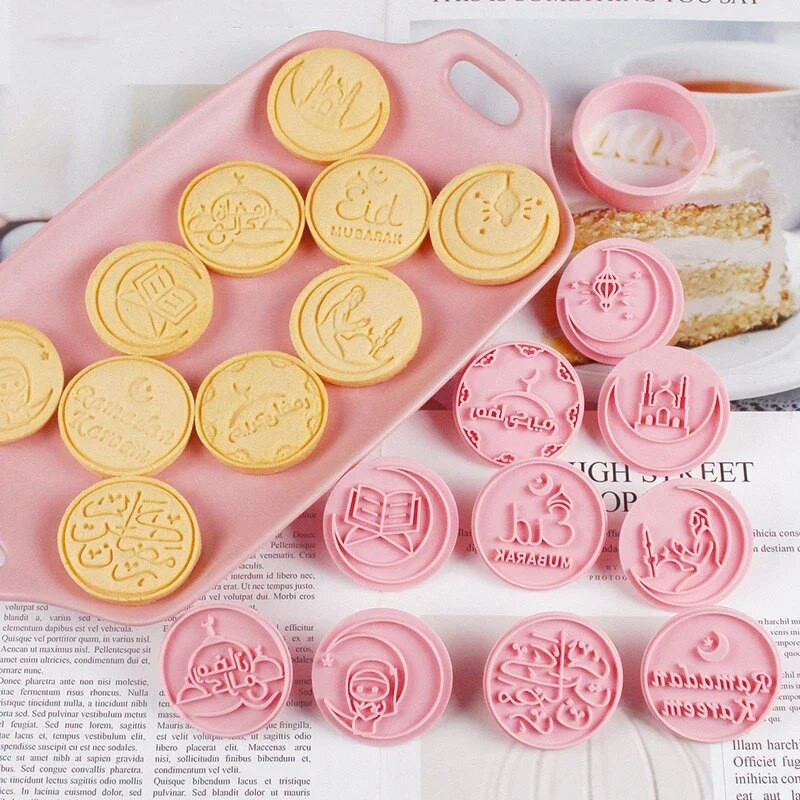 10 vnt. Eid Mubarako sausainių pjaustyklės šokolado antspaudo formos žibinto mečetės fondant reljefinis formos, skirtos Ramadano islamo musulmonų kepimo įrankiui