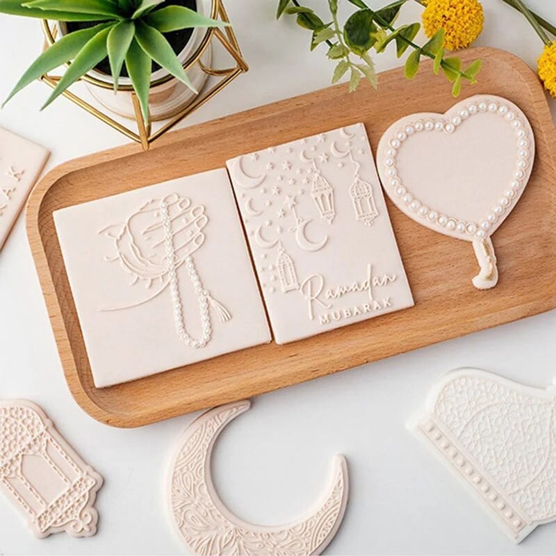 3D Eid Mubarako sausainių pjaustyklės antspaudas Mėnulio festivalis Fondant Sugarcraft Islamo musulmonų sausainių kepimo įrankis Ramadano dekoravimas