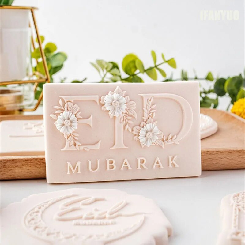 3D Eid Mubarako sausainių pjaustyklės antspaudas Mėnulio festivalis Fondant Sugarcraft Islamo musulmonų sausainių kepimo įrankis Ramadano dekoravimas