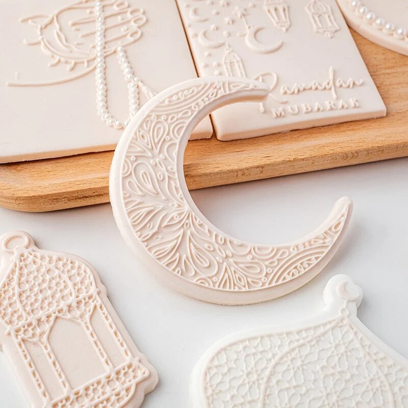 3D Eid Mubarako sausainių pjaustyklės antspaudas Mėnulio festivalis Fondant Sugarcraft Islamo musulmonų sausainių kepimo įrankis Ramadano dekoravimas