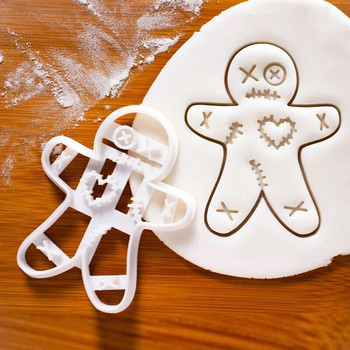 Хелоуин Gingerbread Man Skull Cookie Cutter Коледа 3D пластмасов скелет Форма за бисквити Фондан Сладкиш Карикатура Декорация на торта