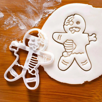 Хелоуин Gingerbread Man Skull Cookie Cutter Коледа 3D пластмасов скелет Форма за бисквити Фондан Сладкиш Карикатура Декорация на торта
