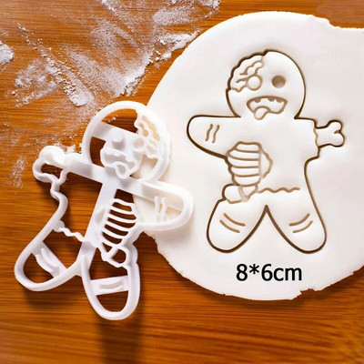 Helovino meduoliai su kaukolės sausainių pjaustytuvu Kalėdinis 3D plastikinis skeletas, sausainių forma Fondant pyragaičiai animacinių filmų torto dekoravimas