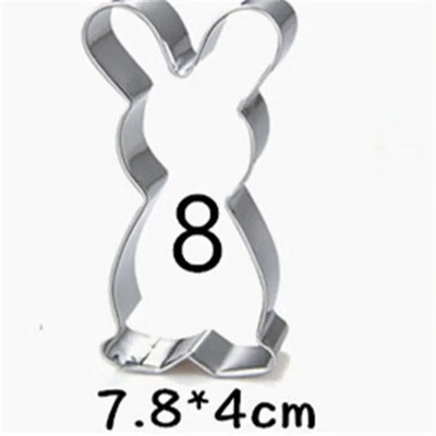 Naujas Velykinių sausainių pjaustytuvų rinkinys zuikis, kiaušinis, gėlė, triušio veidas, viščiukas, morkos, drugelis-nerūdijančio plieno fondanto pjaustyklės formos kepimo įrankis