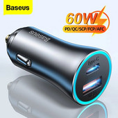 Baseus 60W metalinis USB tipo C automobilinis įkroviklis Greitas įkrovimas SCP AFC QC 4.0 PD 27W USBC telefono įkroviklis, skirtas iPhone Xiaomi Huawei Samsung