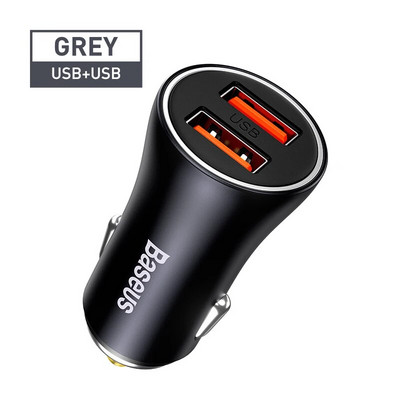 Baseus 60W metalinis USB tipo C automobilinis įkroviklis Greitas įkrovimas SCP AFC QC 4.0 PD 27W USBC telefono įkroviklis, skirtas iPhone Xiaomi Huawei Samsung