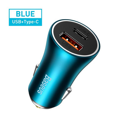 Baseus 60W metalinis USB tipo C automobilinis įkroviklis Greitas įkrovimas SCP AFC QC 4.0 PD 27W USBC telefono įkroviklis, skirtas iPhone Xiaomi Huawei Samsung