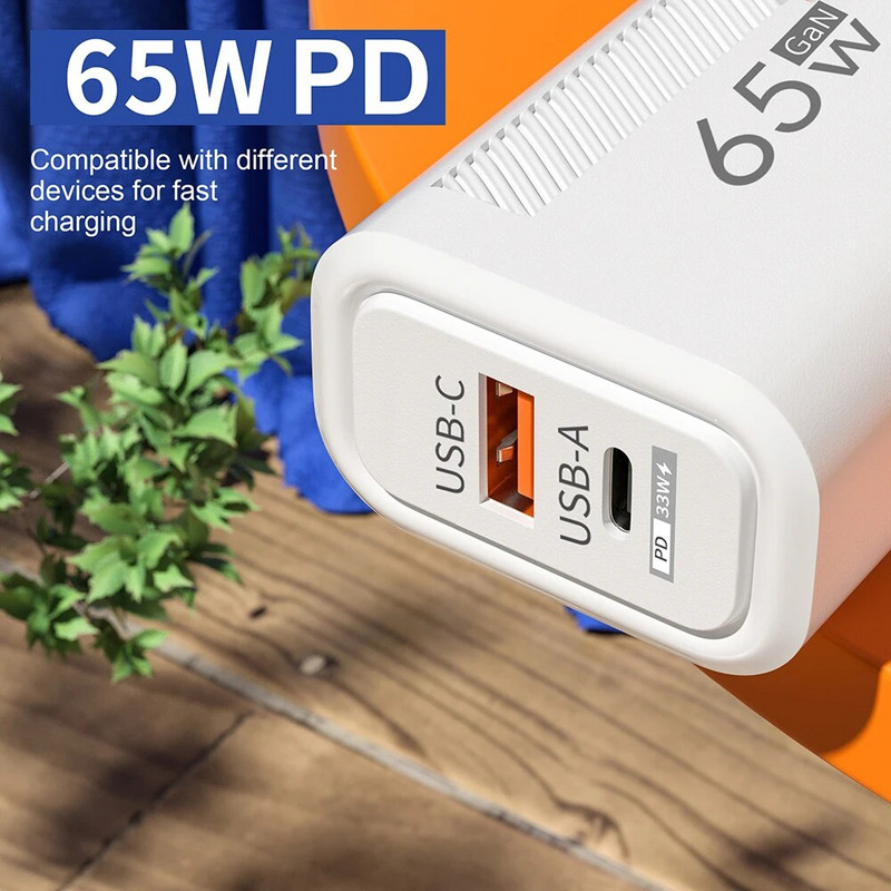 65W GaN PD USB C įkroviklis Greito įkrovimo C tipo telefono įkroviklis skirtas iPhone 15 14 Xiaomi Samsung Huawei EU/US Plug Quick Charge Adapter