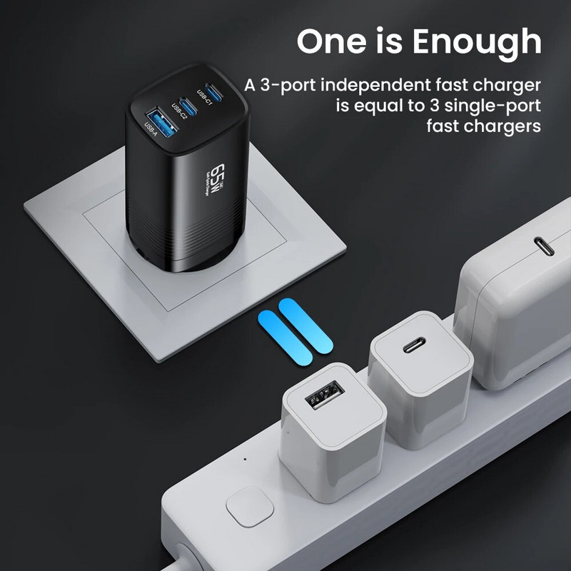 65W GaN USB Type C įkroviklis nešiojamam kompiuteriui PPS 45W 25W greitas įkrovimas, skirtas iPhone14 Pro, skirtas Samsung, skirtas HuaWei QC3.0 PD3.0 telefono įkrovikliams