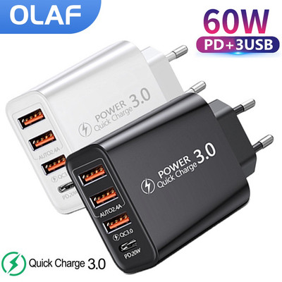 Olaf 60W USB C зарядно USB бързо зарядно устройство тип C зарядно за мобилен телефон PD QC3.0 захранващ адаптер за iPhone Xiaomi Samsung Huawei Poco
