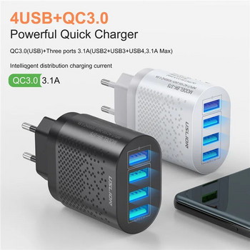 USLION EU/US Plug USB Charger 3A Quik Charge 3.0 Mobile Phone Charger For iPhone 11 Samsung Xiaomi 4 Port 48W Fast Chargers Wall
