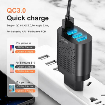 USLION EU/US Plug USB Charger 3A Quik Charge 3.0 Mobile Phone Charger For iPhone 11 Samsung Xiaomi 4 Port 48W Fast Chargers Wall