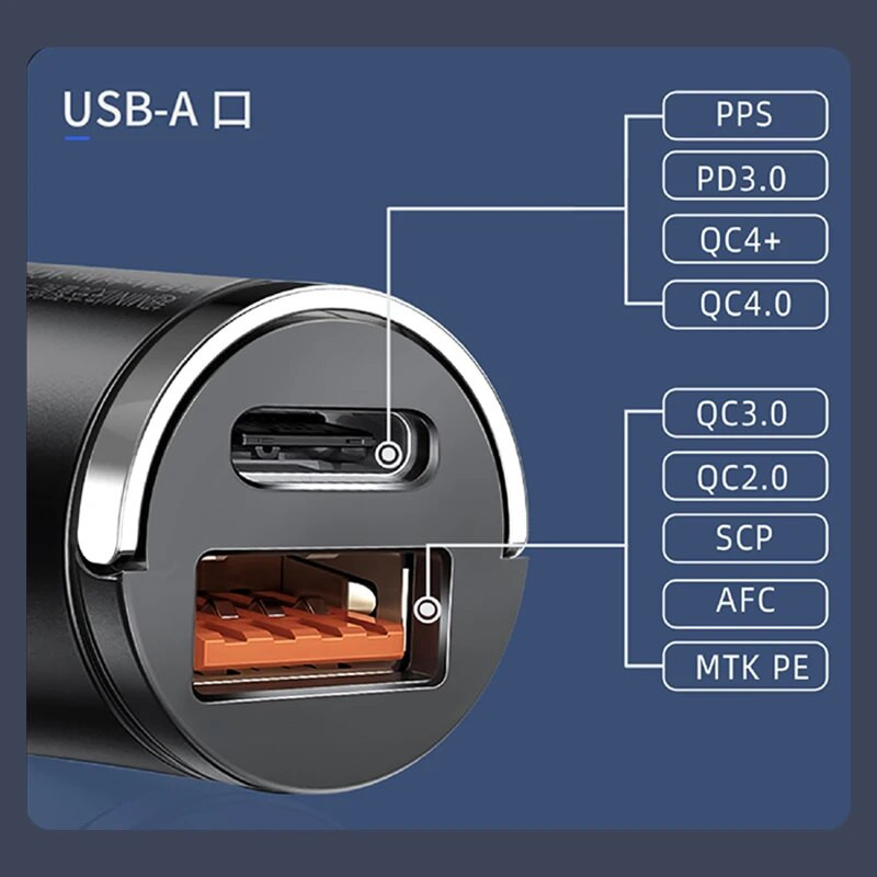 Mini încărcător de mașină USB 100W Adaptor pentru încărcător de telefon de mașină cu încărcare rapidă Mini încărcător USB tip C PD pentru iPhone Xiaomi Samsung Huawei