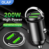 Olaf 200W Mini automobilinio įkroviklio žiebtuvėlis Greitas įkrovimas iPhone QC3.0 Dual USB automobilinio telefono įkroviklio adapteris, skirtas Xiaomi Samsung Huawei