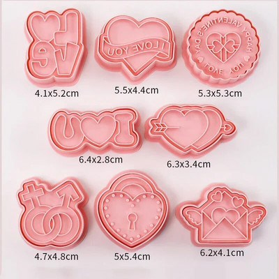 8 vnt/rinkinys Linksmos Valentino dienos sausainių pjaustyklės animacinis filmas LOVE širdies vokas sausainis fondantas reljefinis antspaudo formos „pasidaryk pats“ torto dekoravimas