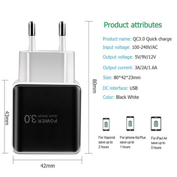 18W Quick Charge 3.0 за iPhone 11 Pro Max EU/US Plug зарядно за мобилен телефон за Samsung S20 Plus Бързо зареждане Стенни USB зарядни устройства