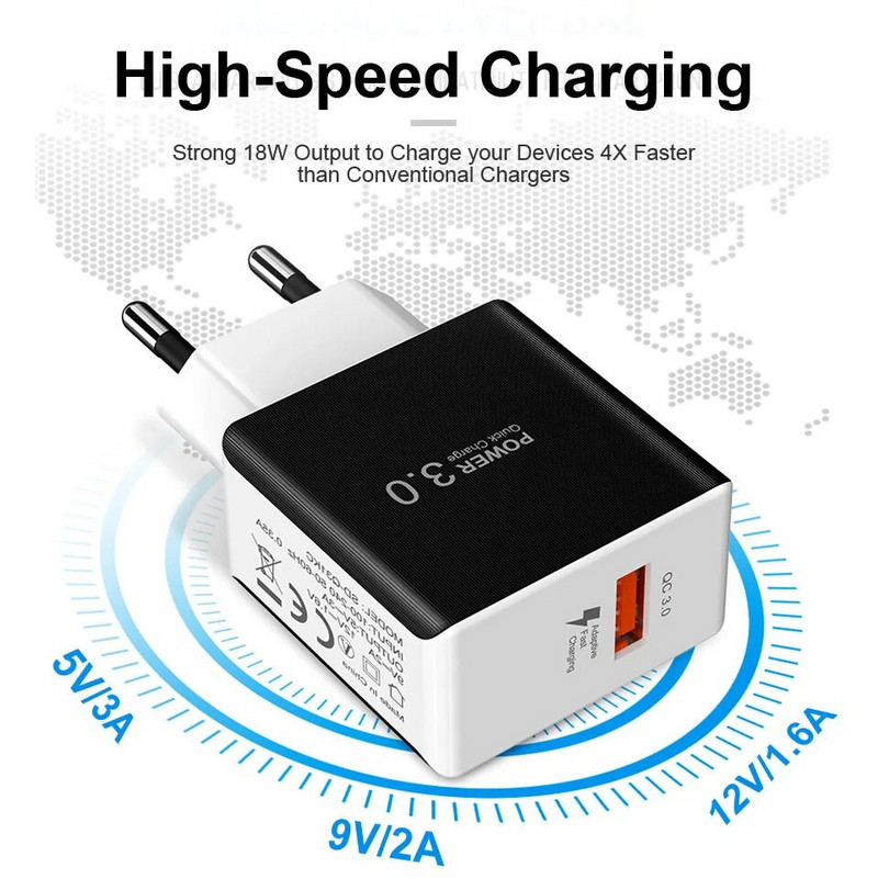 18 W Quick Charge 3.0, skirtas iPhone 11 Pro Max EU/US Plug Mobile Phone Charger for Samsung S20 Plus greito įkrovimo sieniniams USB įkrovikliams