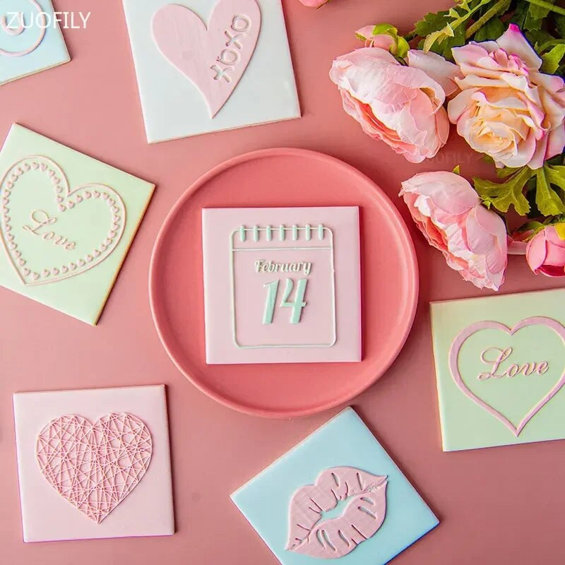 2023 Καρδιά Φοντάν για την Ημέρα του Αγίου Βαλεντίνου Εκτύπωση σφραγίδας Cartoon Lips Love Letter XOXO Cookie Cutter Φόρμα κέικ DIY Φόρμα ψησίματος