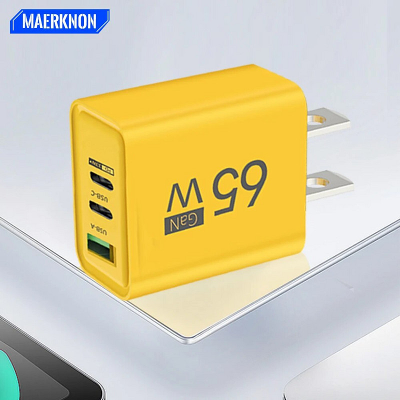 65 W GaN įkroviklis C tipo USB greito įkrovimo adapteris Quick Charge 3.0 PD mobiliojo telefono įkroviklis, skirtas iPhone 15 14 Samsung Xiaomi Huawei