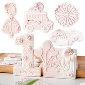 Kūdikių dušo sausainių pjaustyklė Rožinė princesės mergaitės gimtadienis Kūdikio lovelės torto dekoravimo įrankiai Fondantas sausainių desertas reljefinis formos antspaudas