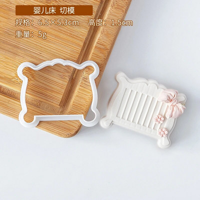 Kūdikių dušo sausainių pjaustyklė Rožinė princesės mergaitės gimtadienis Kūdikio lovelės torto dekoravimo įrankiai Fondantas sausainių desertas reljefinis formos antspaudas