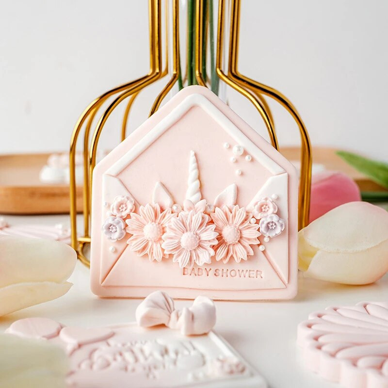 Kūdikių dušo sausainių pjaustyklė Rožinė princesės mergaitės gimtadienis Kūdikio lovelės torto dekoravimo įrankiai Fondantas sausainių desertas reljefinis formos antspaudas