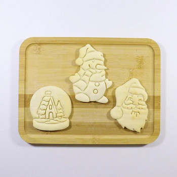 Весела Коледа Релефна форма за бисквитки Карикатура 3D Дядо Коледа Снежен човек Кристална топка Фондан Печат Инструменти за декориране на торти за печене