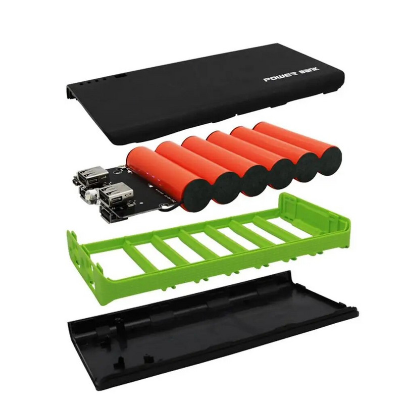 Power Banki kest LED-taskulambiga 4 USB-porti 5V 2A Power Bank laadija ümbris DIY komplektid, mis töötavad 6x 18650 patareiga