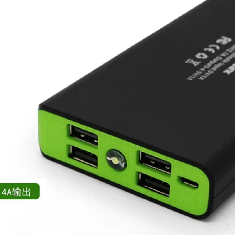 Power Banki kest LED-taskulambiga 4 USB-porti 5V 2A Power Bank laadija ümbris DIY komplektid, mis töötavad 6x 18650 patareiga