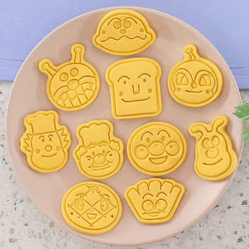8 бр./10 бр./компл. Anpanman Форма за бисквитки 3D карикатура, пресована форма за бисквити, Печат за бисквитки, Печати за рязане на десерти за печене на сладкиши