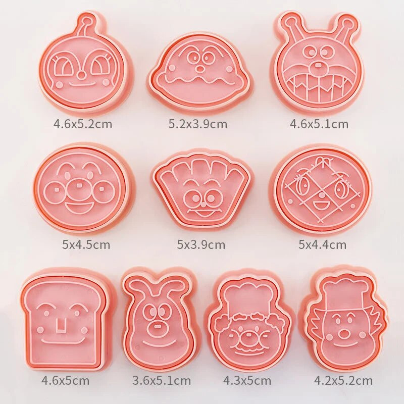 8db/10db/szett Anpanman Süteményvágó forma 3D Rajzfilm Nyomható kekszforma Süteménybélyeg Desszert Vágóbélyeg tészta sütéshez