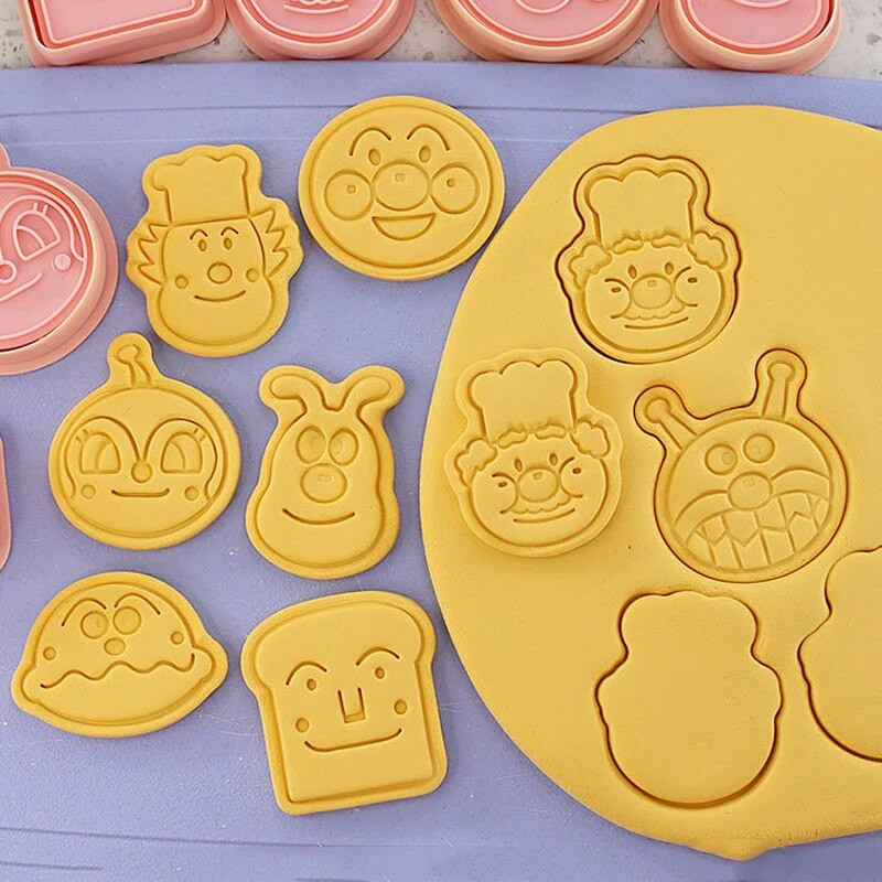 8db/10db/szett Anpanman Süteményvágó forma 3D Rajzfilm Nyomható kekszforma Süteménybélyeg Desszert Vágóbélyeg tészta sütéshez