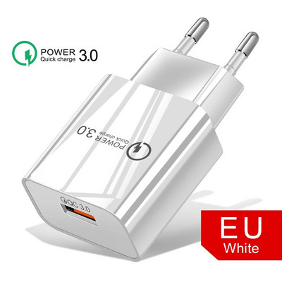 18W 3A greito įkrovimo QC 3.0 USB įkroviklis Fast Charger 3.0 Phone Charger for iPhone, skirtas Huawei Samsung Xiaomi Redmi EU US Plug