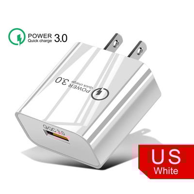 18W 3A greito įkrovimo QC 3.0 USB įkroviklis Fast Charger 3.0 Phone Charger for iPhone, skirtas Huawei Samsung Xiaomi Redmi EU US Plug
