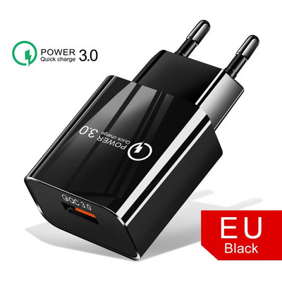 18W 3A greito įkrovimo QC 3.0 USB įkroviklis Fast Charger 3.0 Phone Charger for iPhone, skirtas Huawei Samsung Xiaomi Redmi EU US Plug