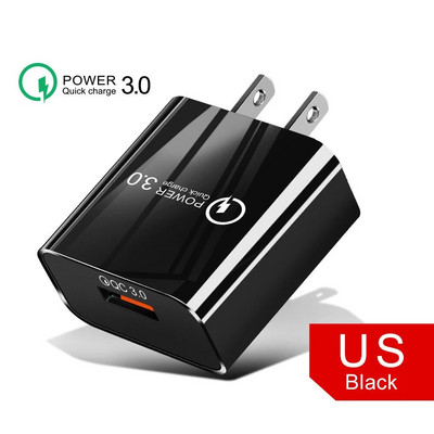 18W 3A greito įkrovimo QC 3.0 USB įkroviklis Fast Charger 3.0 Phone Charger for iPhone, skirtas Huawei Samsung Xiaomi Redmi EU US Plug