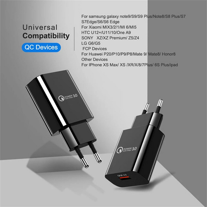 18W 3A greito įkrovimo QC 3.0 USB įkroviklis Fast Charger 3.0 Phone Charger for iPhone, skirtas Huawei Samsung Xiaomi Redmi EU US Plug