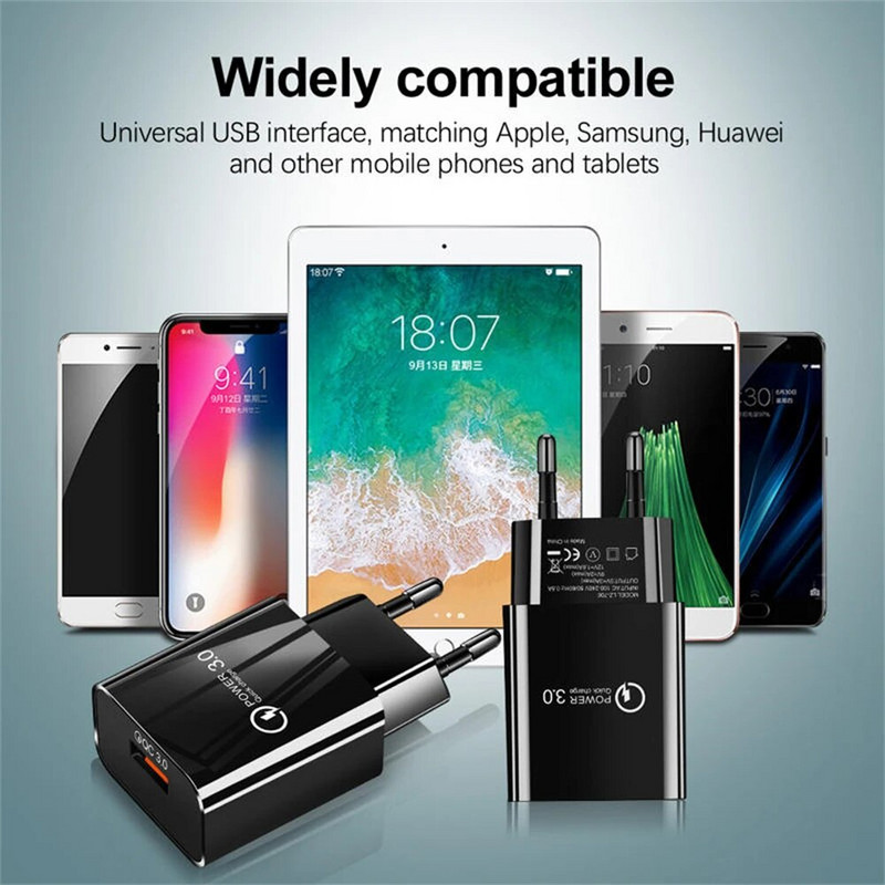 18W 3A greito įkrovimo QC 3.0 USB įkroviklis Fast Charger 3.0 Phone Charger for iPhone, skirtas Huawei Samsung Xiaomi Redmi EU US Plug