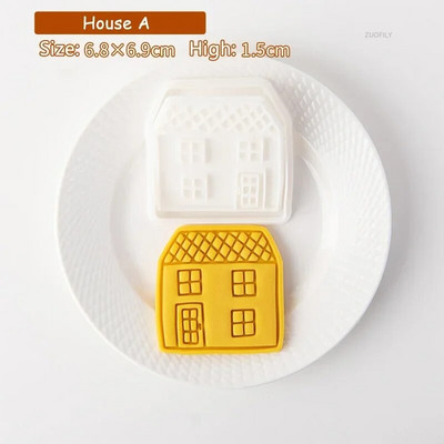 Nauja kalėdinė vila sausainių pjaustyklė animacinių filmų imbierinių meduolių namelis biskvitas fondant reljefinis antspaudai, formos „pasidaryk pats“ pyrago dekoravimo kepimo įrankis