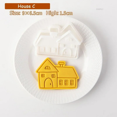 Nauja kalėdinė vila sausainių pjaustyklė animacinių filmų imbierinių meduolių namelis biskvitas fondant reljefinis antspaudai, formos „pasidaryk pats“ pyrago dekoravimo kepimo įrankis