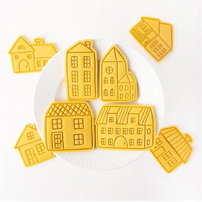 Nauja kalėdinė vila sausainių pjaustyklė animacinių filmų imbierinių meduolių namelis biskvitas fondant reljefinis antspaudai, formos „pasidaryk pats“ pyrago dekoravimo kepimo įrankis