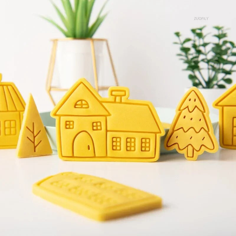 Nauja kalėdinė vila sausainių pjaustyklė animacinių filmų imbierinių meduolių namelis biskvitas fondant reljefinis antspaudai, formos „pasidaryk pats“ pyrago dekoravimo kepimo įrankis