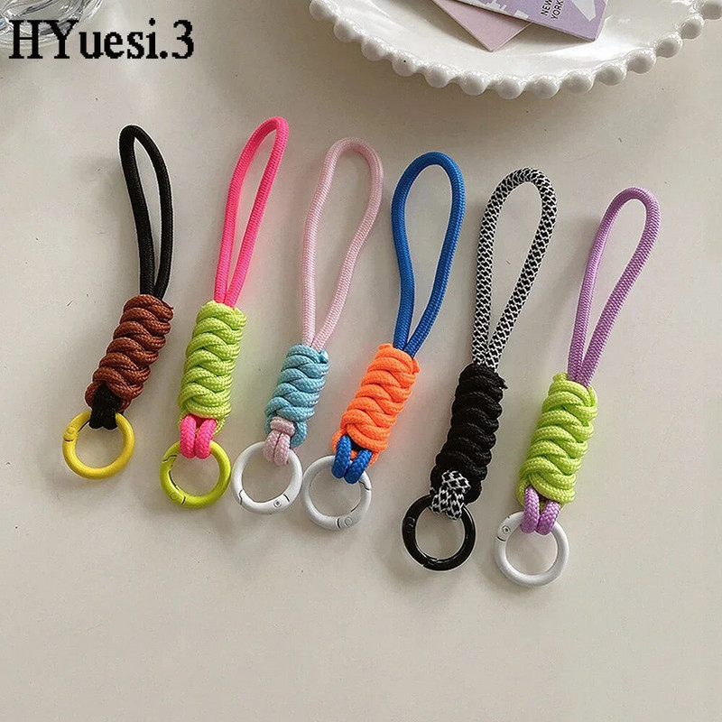 Spalvingas pintas virvelinis raktų pakabukas Unisex apsaugos nuo pametimo riešo dirželis Paracord su raktų pakabuku telefono fotoaparatui U disko buteliuko priedai